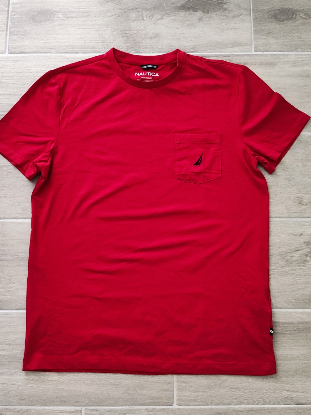 Nautica Men's Bright Red Pocket Crew Tee